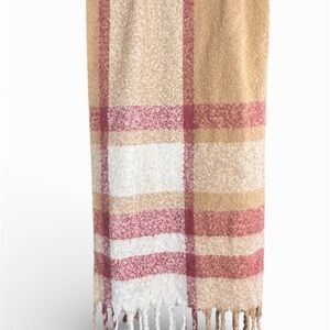 Calvin Klein Scarf Plaid Fringe in Tan and Red soft cozy warm winter academic